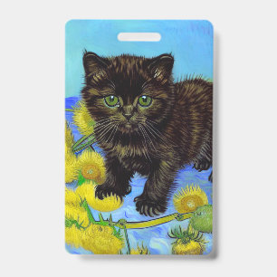 Crachá Gato Estilo Van Gogh com Girassóis