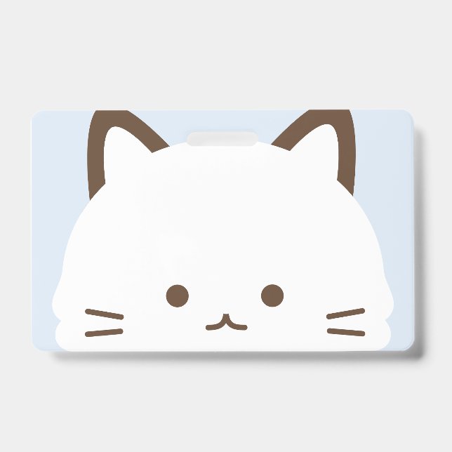 Crachá Gato fofo com fundo azul pastel (Frente)
