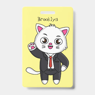 Crachá Gato gatinho fofo de terno desenho animado