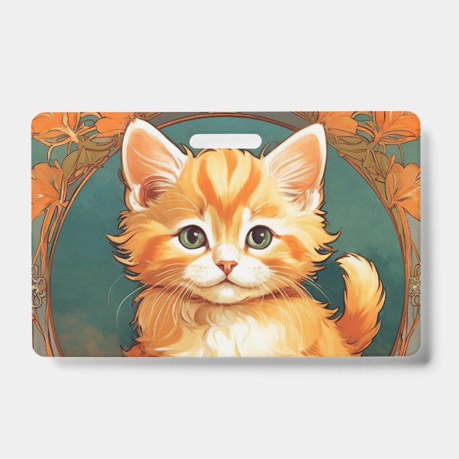 Crachá Gato Laranja Estilo Alphonse Mucha (Frente)