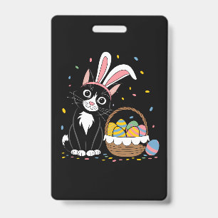 Crachá Gato Preto da Páscoa Coelho de Tuxedo Orelhas de C