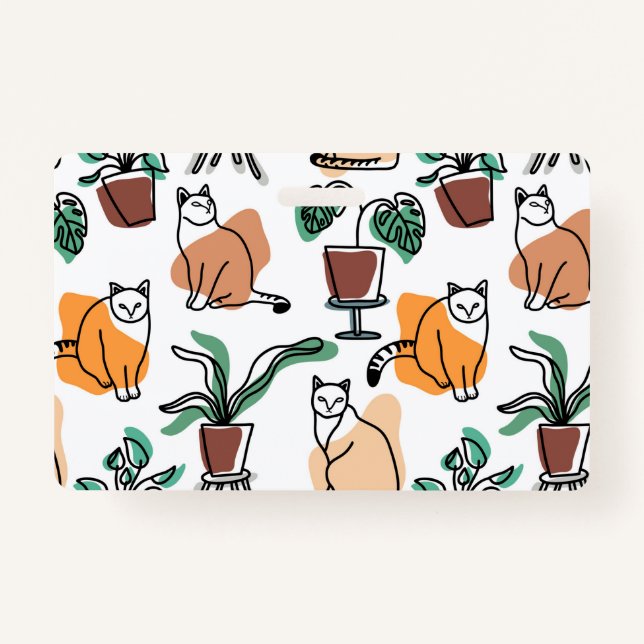 Crachá Gatos e flores para desenho de linhagens (Frente)