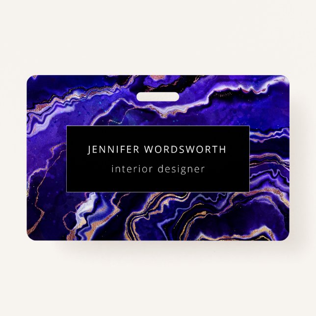 Crachá Geodo de Aquarela Azul Profundo Agato Roxo (Frente)