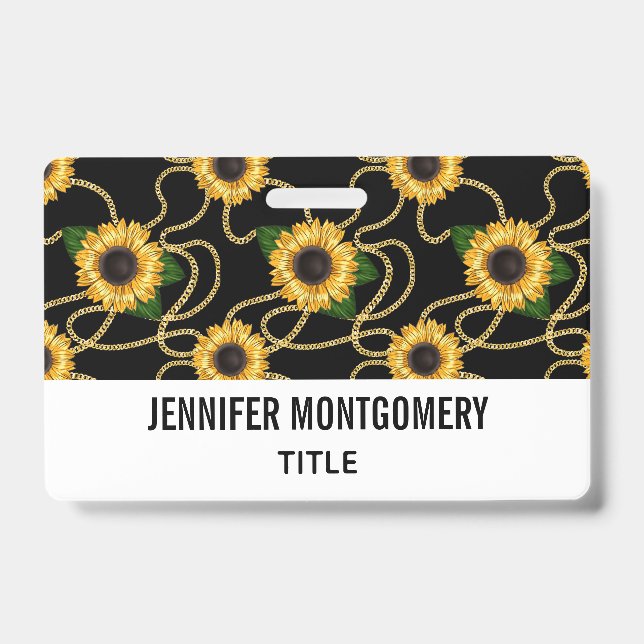Crachá Girassóis Amarelos Elegantes Padrão Stylish no Pre (Frente)