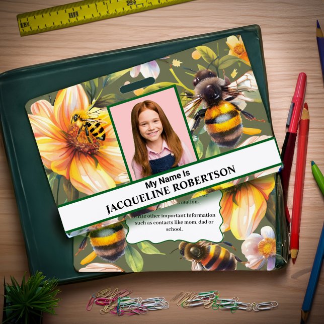 Crachá Girl Boy Child Photo Name School ID Card Custom    (Girl Boy Child Photo Name School ID Card Custom Badge for your child to wear at school and events. )