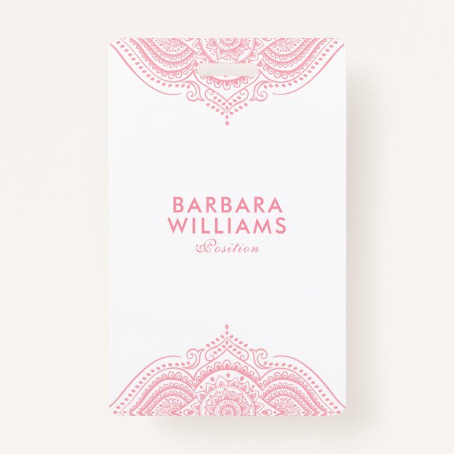 Crachá Girly Pink Ornamentado Lace (Frente)