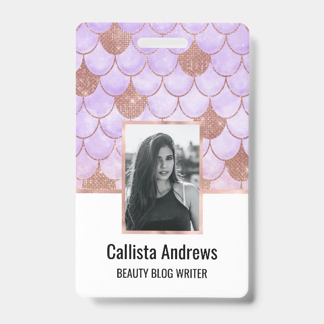 Crachá Glam Girly Rosa Dourada Glitter Scales de Sereia (Frente)