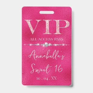 Crachá Glamoroso Glitter Rosa VIP