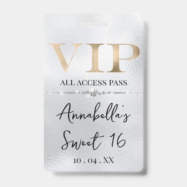 Crachá Glamoroso VIP Dourado em Prata (Frente)