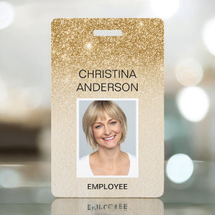 Crachá Glamour Gold Glitter Nome do Funcionário Foto Corp