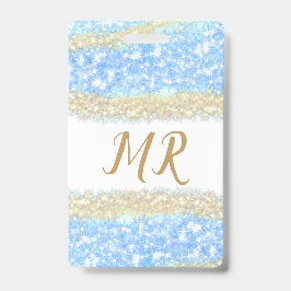 Crachá glitter dourado azul glitter glitter nome monogram