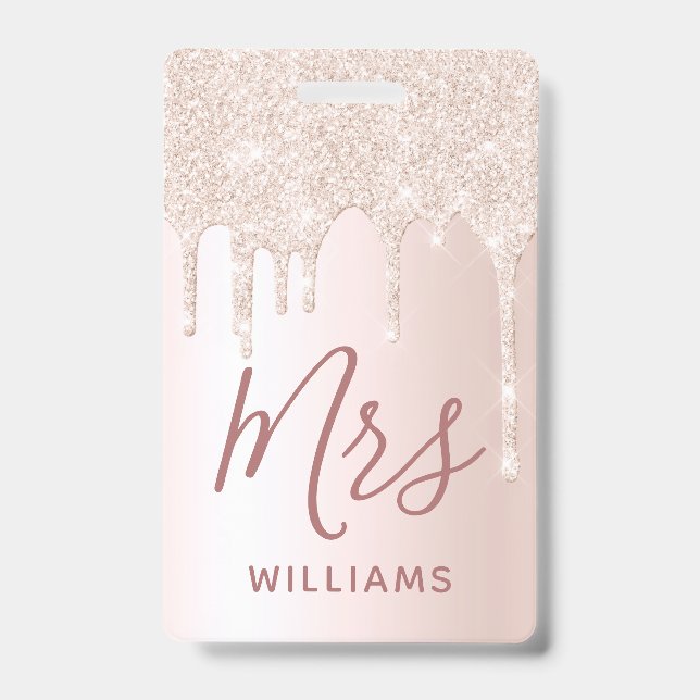 Crachá Glitter Dripe Professor Nome personalizado Lanyard (Frente)