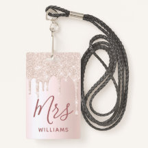 Glitter Dripe Professor Nome personalizado Lanyard
