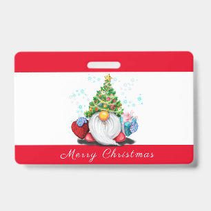 Crachá Gnome com presente Emblema da Festa de Natal