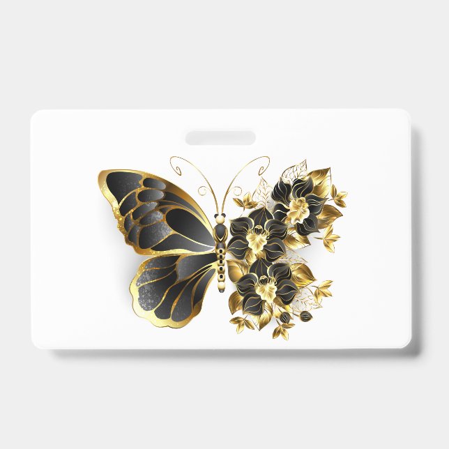 Crachá Gold Flower Butterfly with Black Orchid (Frente)