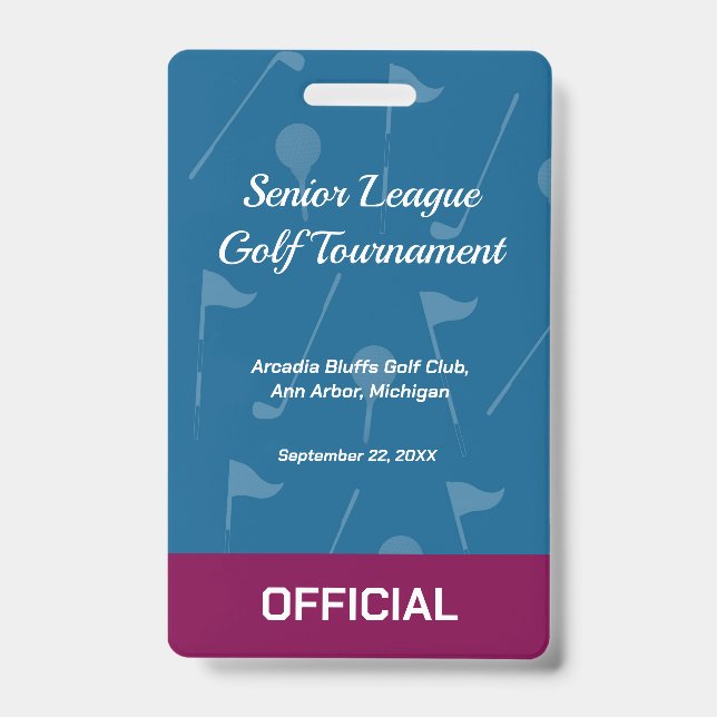 Crachá Golf Event Security Badge – Security & Access Pass (Frente)