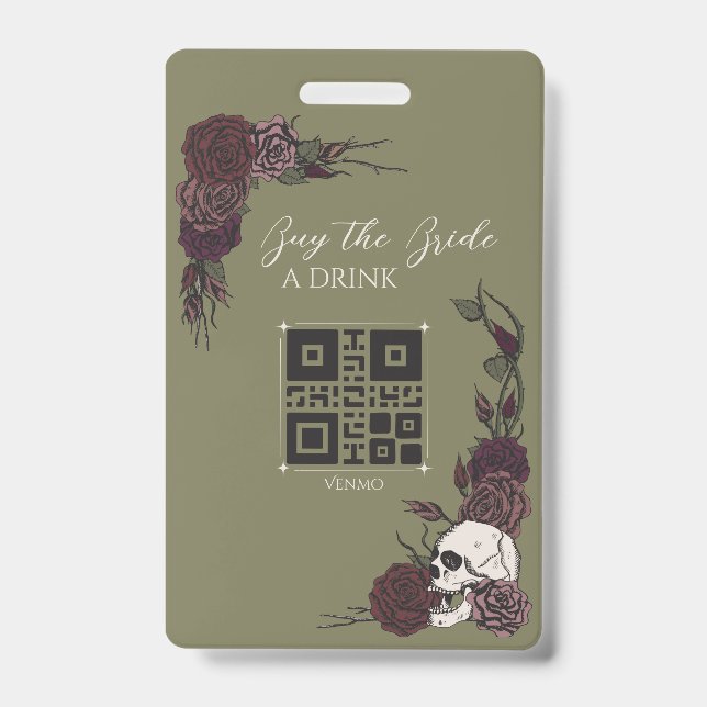 Crachá Gothic Olive Green Skull Buy the Bride a Drink (Frente)