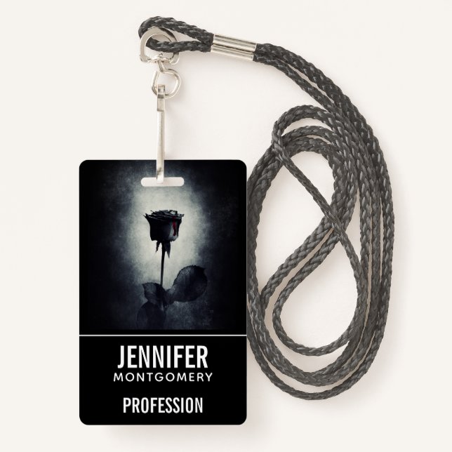 Crachá Gótico Negro Derrubando sangue Macabra Profissão (Frente com cordão)