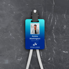 Crachá Gradiente Azul Adicione Seu Logotipo ID de Funcion