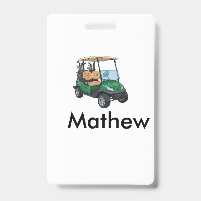 Crachá Green golf car name man sports boy gifts letter  (Frente)