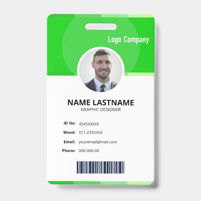 Crachá Green Modern ID Identification Card Photo Badge (Frente)