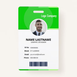 Crachá Green Modern ID Identification Card Photo Badge