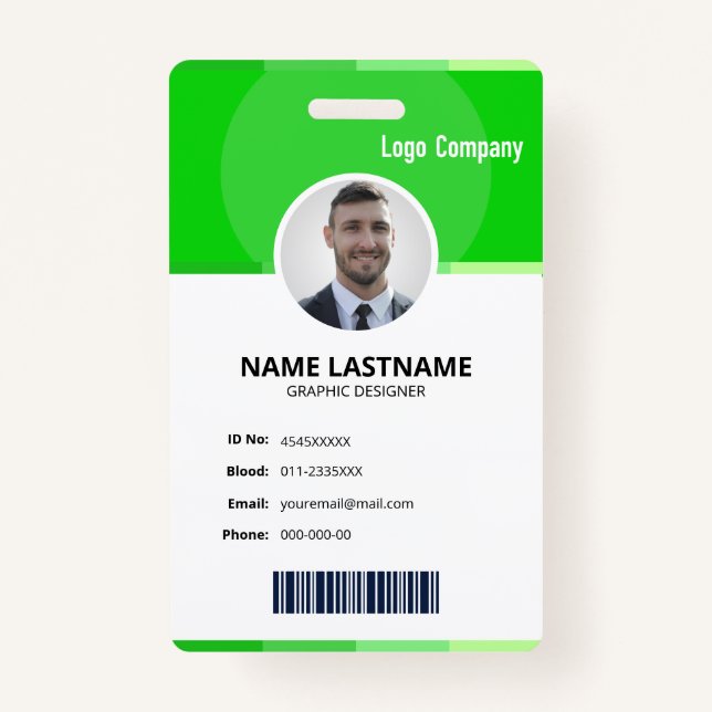 Crachá Green Modern ID Identification Card Photo Badge (Frente)