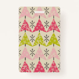 Crachá Green & pink Christmas trees with snowflakes