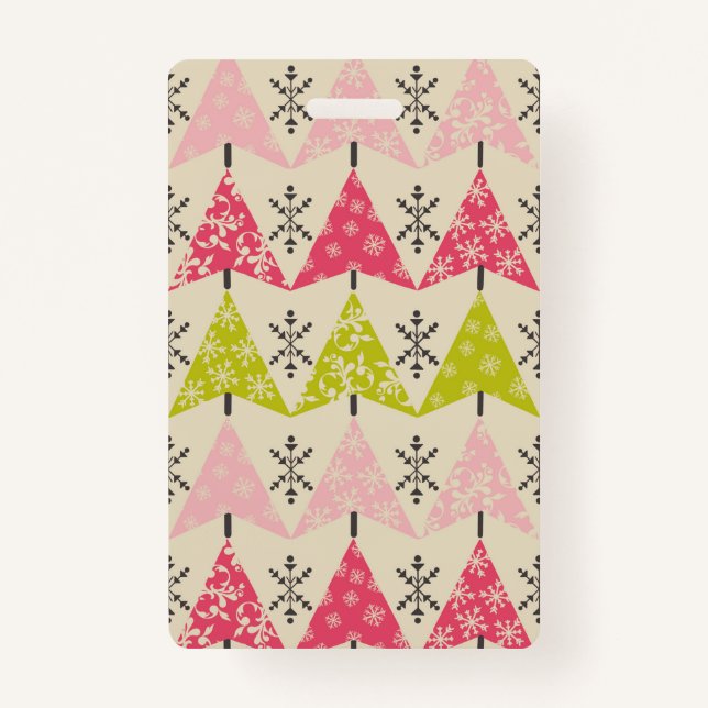 Crachá Green & pink Christmas trees with snowflakes (Verso)