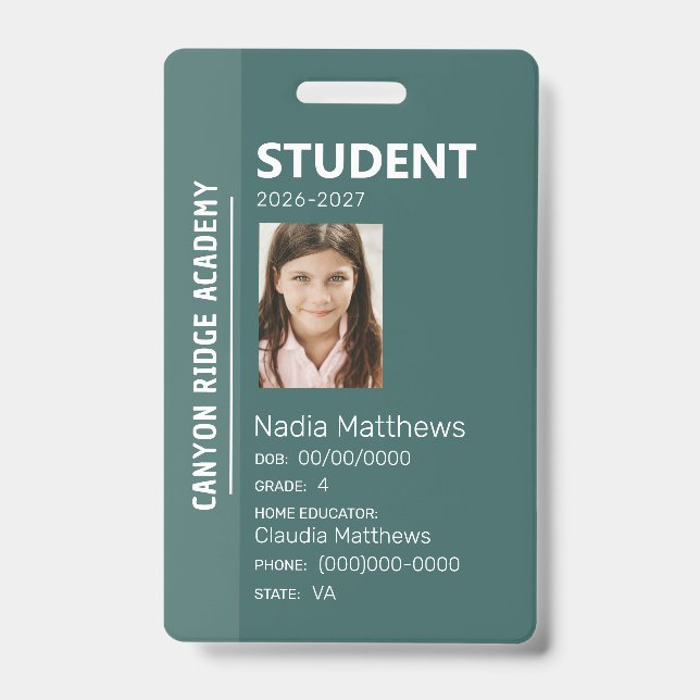 Crachá Green Stripe Homeschool Student ID Badge (Front)