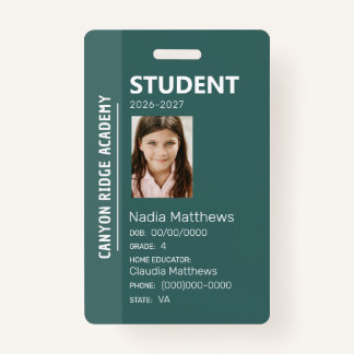 Crachá Green Stripe Homeschool Student ID Badge