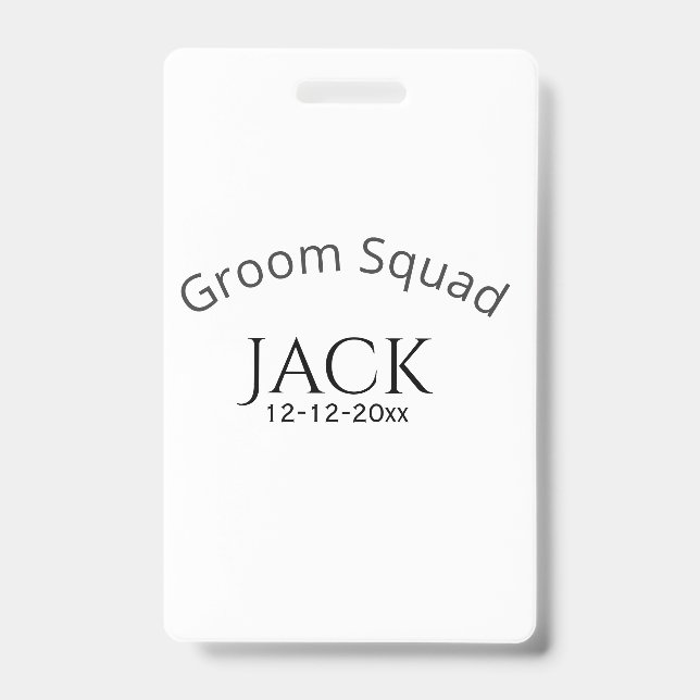Crachá Groom squad name date year bold letter bachelorett (Frente)