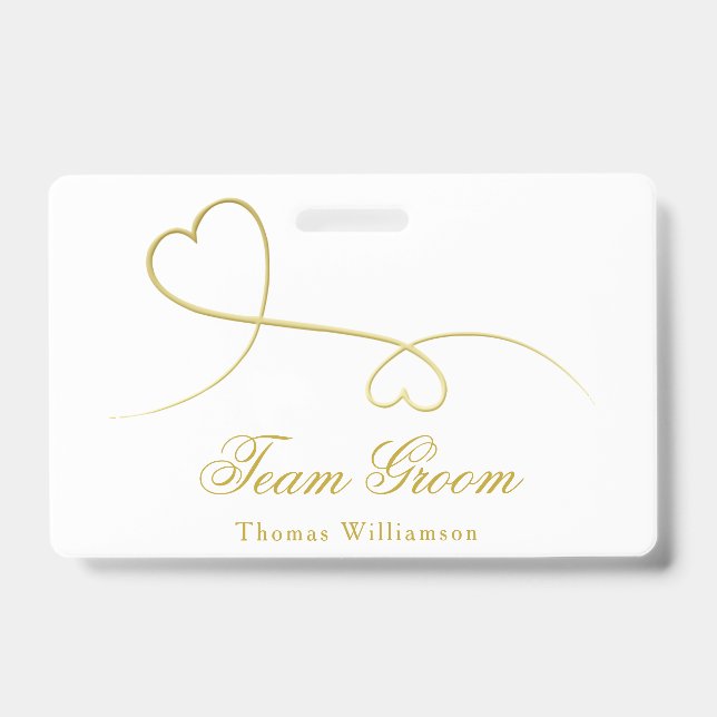 Crachá Grupo de Equipe | Casamento com dois corações Dour (Frente)