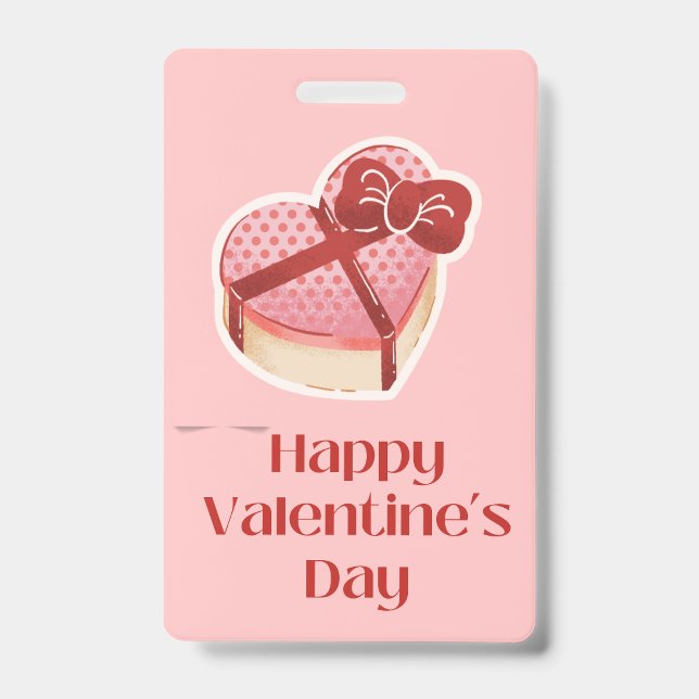 Crachá Happy Valentine's Day Heart Gift Box Tag (Front)