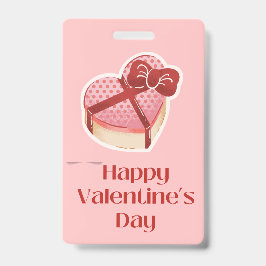 Crachá Happy Valentine's Day Heart Gift Box Tag