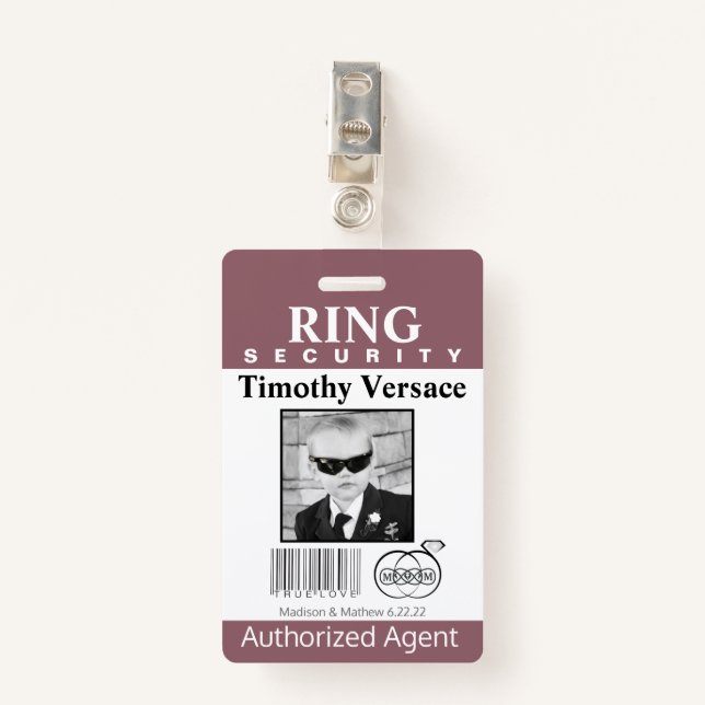 Crachá Hawthorn Rose Ring Bearer Security Badge (Frente com Clipe)
