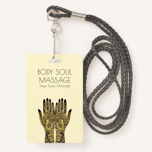 Crachá Henna Mehndi Mãos Para O Negócio De Massagem (Frente com cordão)