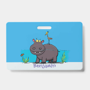 Crachá Hipopótamo engraçado e fofo com desenho animado de