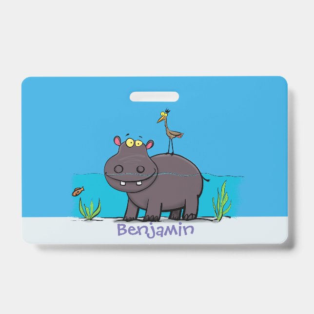Crachá Hipopótamo engraçado e fofo com desenho animado de (Frente)