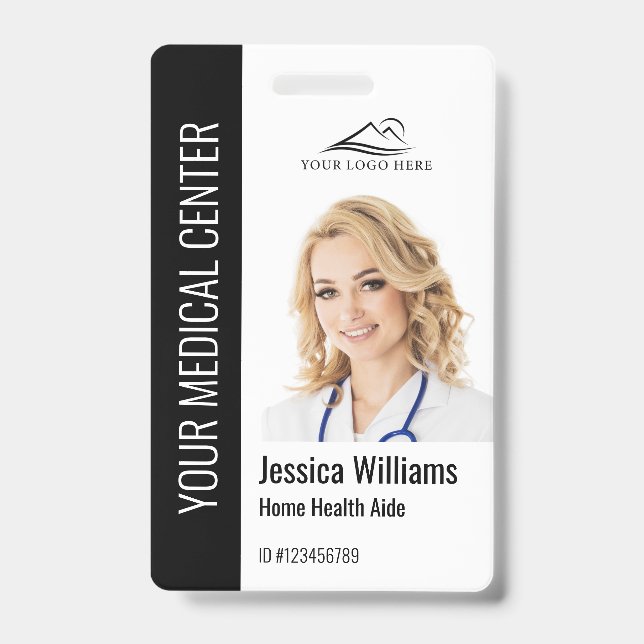 Crachá Home Health Aide Medical Photo ID Black (Frente)