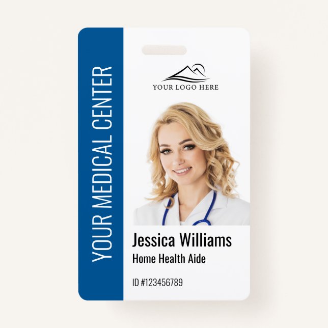 Crachá Home Health Aide Medical Photo ID Blue (Frente)