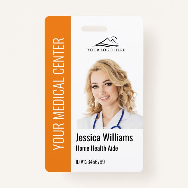 Crachá Home Health Aide Medical Photo ID Orange (Frente)