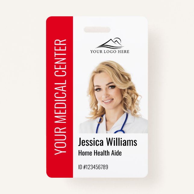 Crachá Home Health Aide Medical Photo ID Red (Frente)