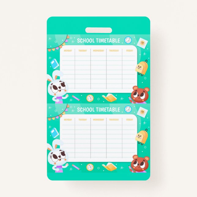 Crachá Horário escolar (Verso)