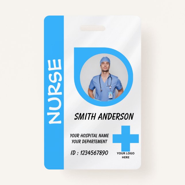 Crachá Hospital Employee Logo & Photo ID Badge (Frente)