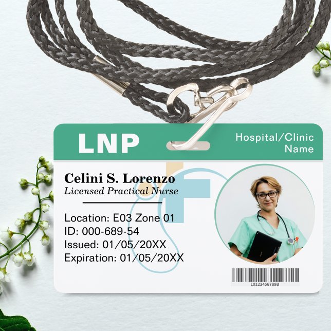 Crachá Hospital Medical Employee Photo ID Badge – Green  (Hospital Medical Employee Photo ID Badge – Soft Green)