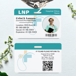 Crachá Hospital Medical Employee Photo ID Badge – Teal 