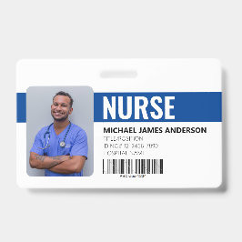 Crachá Hospital Staff Nurse Blue ID Badge