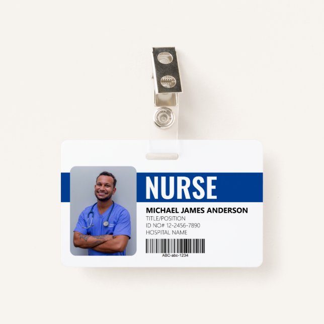 Crachá Hospital Staff Nurse Blue ID Badge (Frente com Clipe)