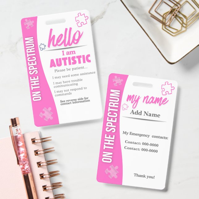 Crachá I Have Autism ID Personalized Autistic ID Badge (Escritório)